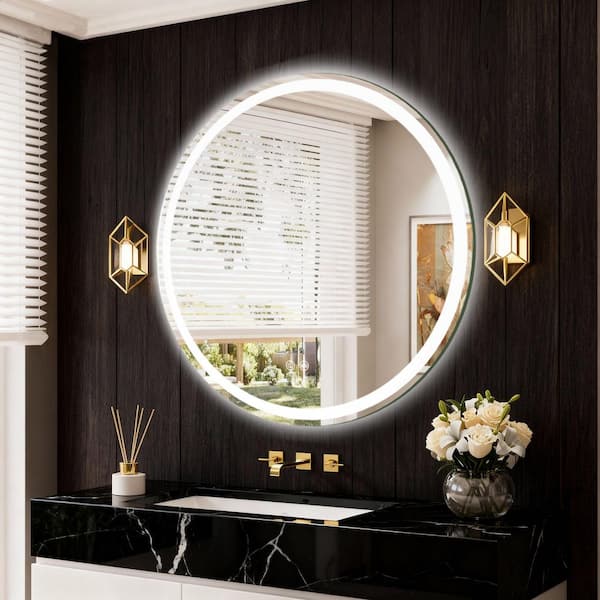 LuxHomez 36 in. W x 36 in. H Round LED Frameless Wall Mounted Memory Function 3-Colors Dimmable Anti-Fog Bathroom Vanity Mirror