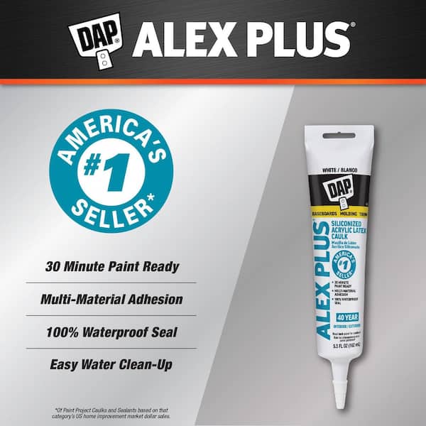 Alex Plus 5.5 oz. White Acrylic Latex Caulk Plus Silicone (12-Pack)