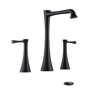 8 in. Widespread Double-Handle Bathroom Vessel Faucet Combo Kit Pop-Up Drain Assembly in Matte Black