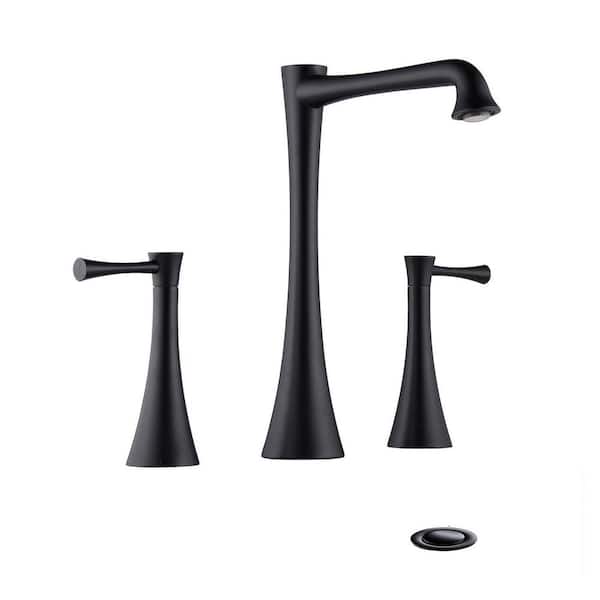 YASINU 8 in. Widespread Double-Handle Bathroom Vessel Faucet Combo Kit Pop-Up Drain Assembly in Matte Black