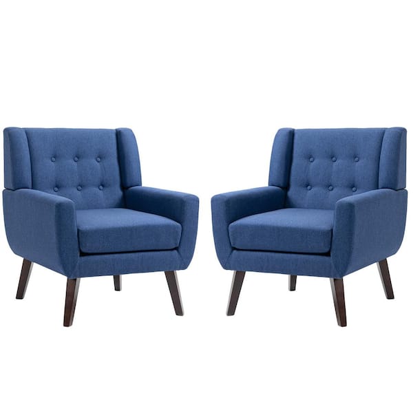 Uixe Blue Linen Arm Chair 2 with Tufted Cushions (Set of 2) IDF