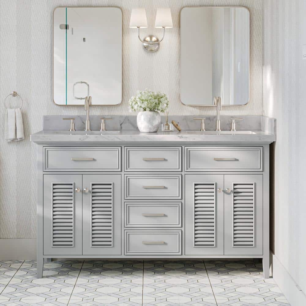 Kensington 61 in. Bath Vanity in Grey with Carrara White Marble Top -  ARIEL, D061D-VO-GRY