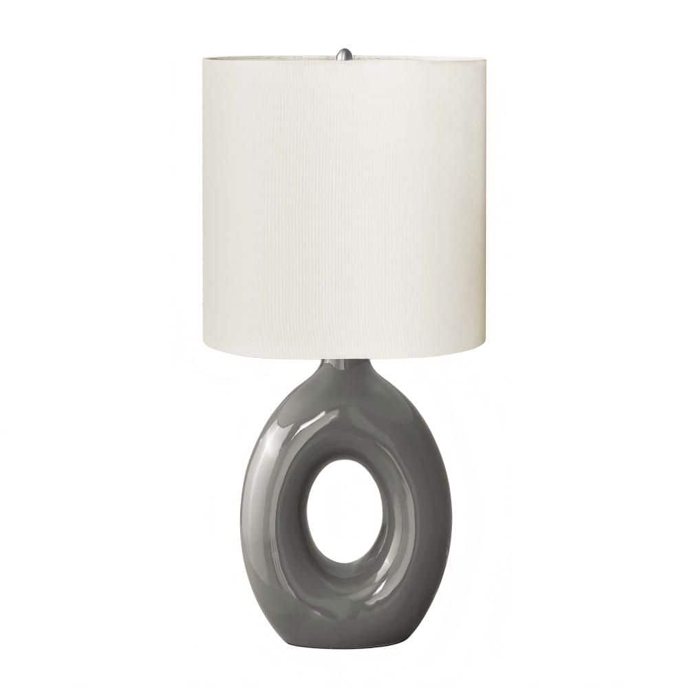 24 in. Gray Ceramic Table Lamp with Donut-Shaped Base and Oval Ivory Fabric Shade for Living Room, Bedroom and Office price history on PriceWatchPro