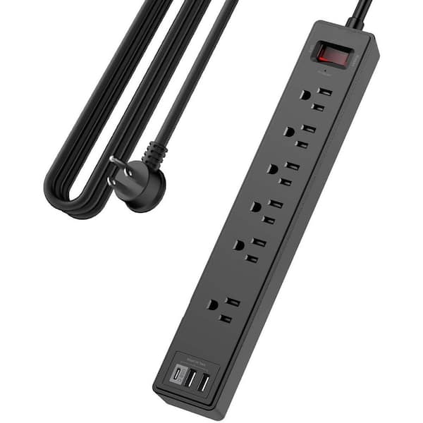 6-Outlet Power Strip Surge Protector with 3 USB Ports, 15 ft. Cord and 1680 Joules in Black
