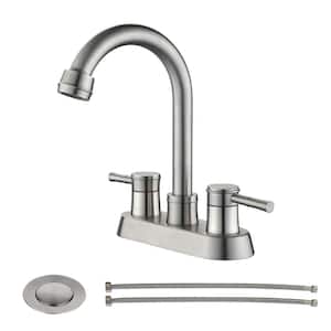 High Arc 4 in. Centerset Double Handle Bathroom Faucet with Drain Kit Included in Brushed Nickel