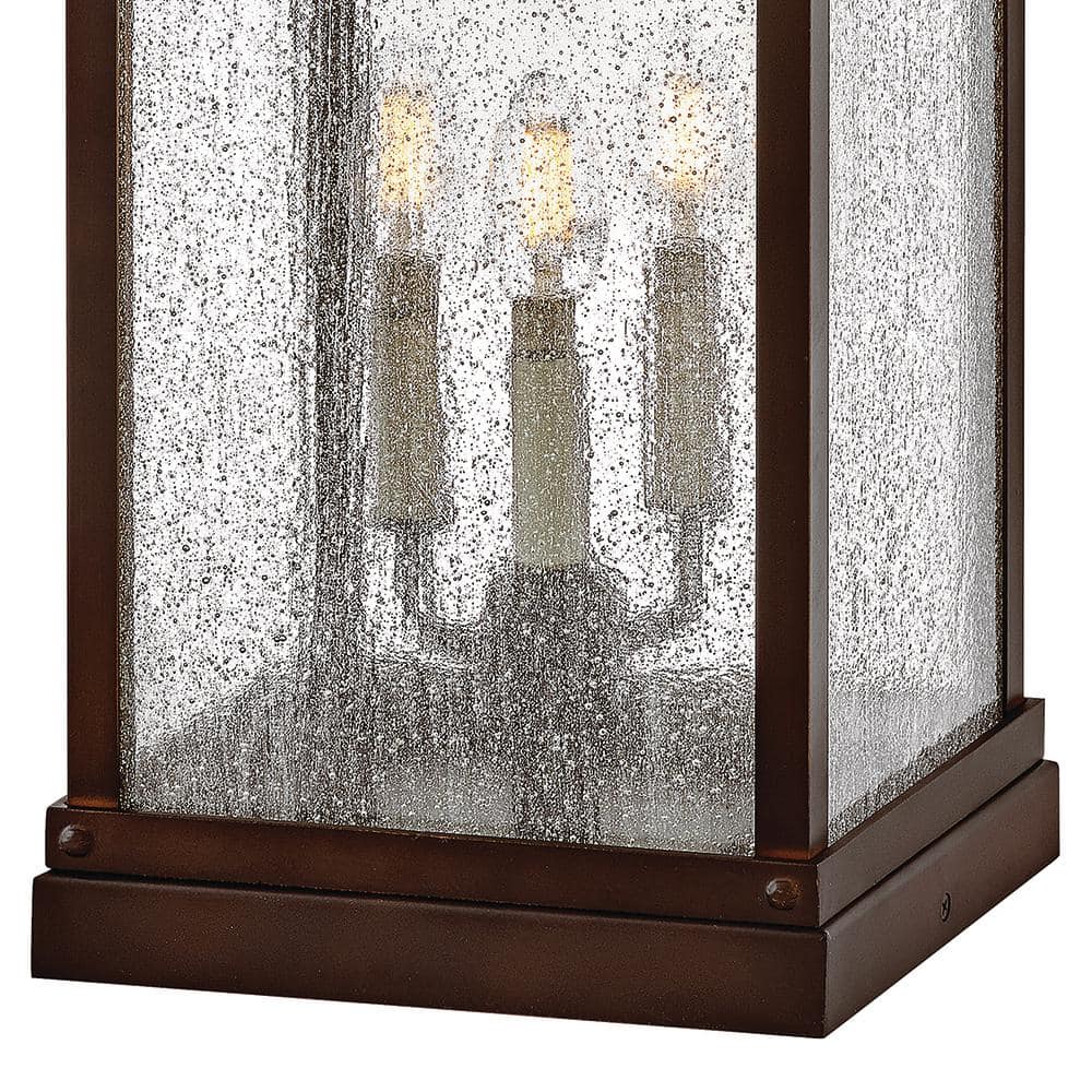 Blackened Copper LED Outdoor Pier Mount Lantern with Seeded Glass