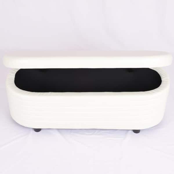 KINWELL 49.6 in. Wide White PU Leather Upholstered Rectangle Ottoman with Storage