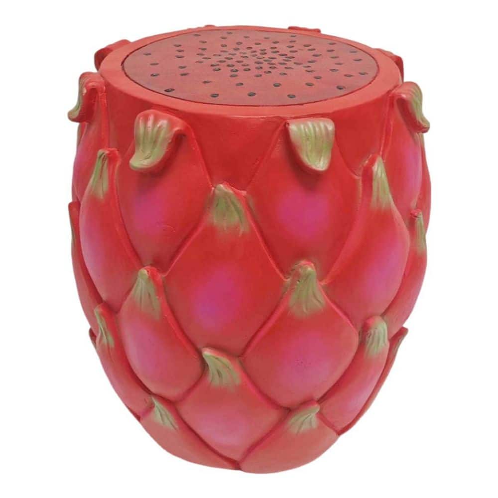 VAMOP 13.4 in. Red Resin Dragon Fruit Stool, Multi-Purpose Side Table and Plant Stand for Home Garden Patio Indoor Outdoor Use