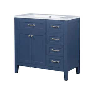 35.98 in. W x 18.03 in. D x 35.98 in H Single Sink Freestanding Bath Vanity Cabinet in Blue with White Ceramic Top