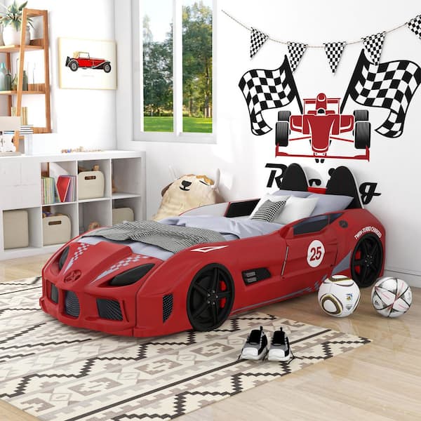 Copperstone Red Twin Kid's Race Car Bed with Sound and LED Lights