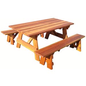 1905 Super Deck Finished 5 ft. Redwood Outdoor Picnic Table with Separate Benches