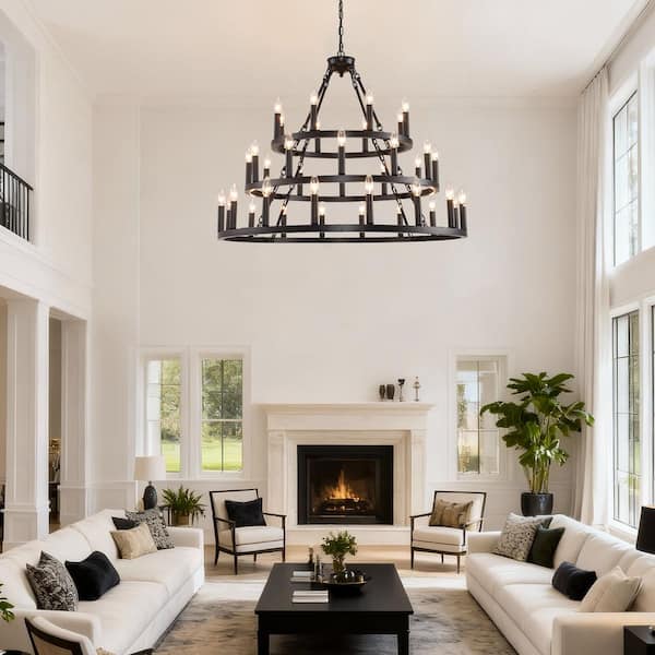 BeamBox 36-Light Black Wagon Wheel Chandelier, 40 in. Adjustable