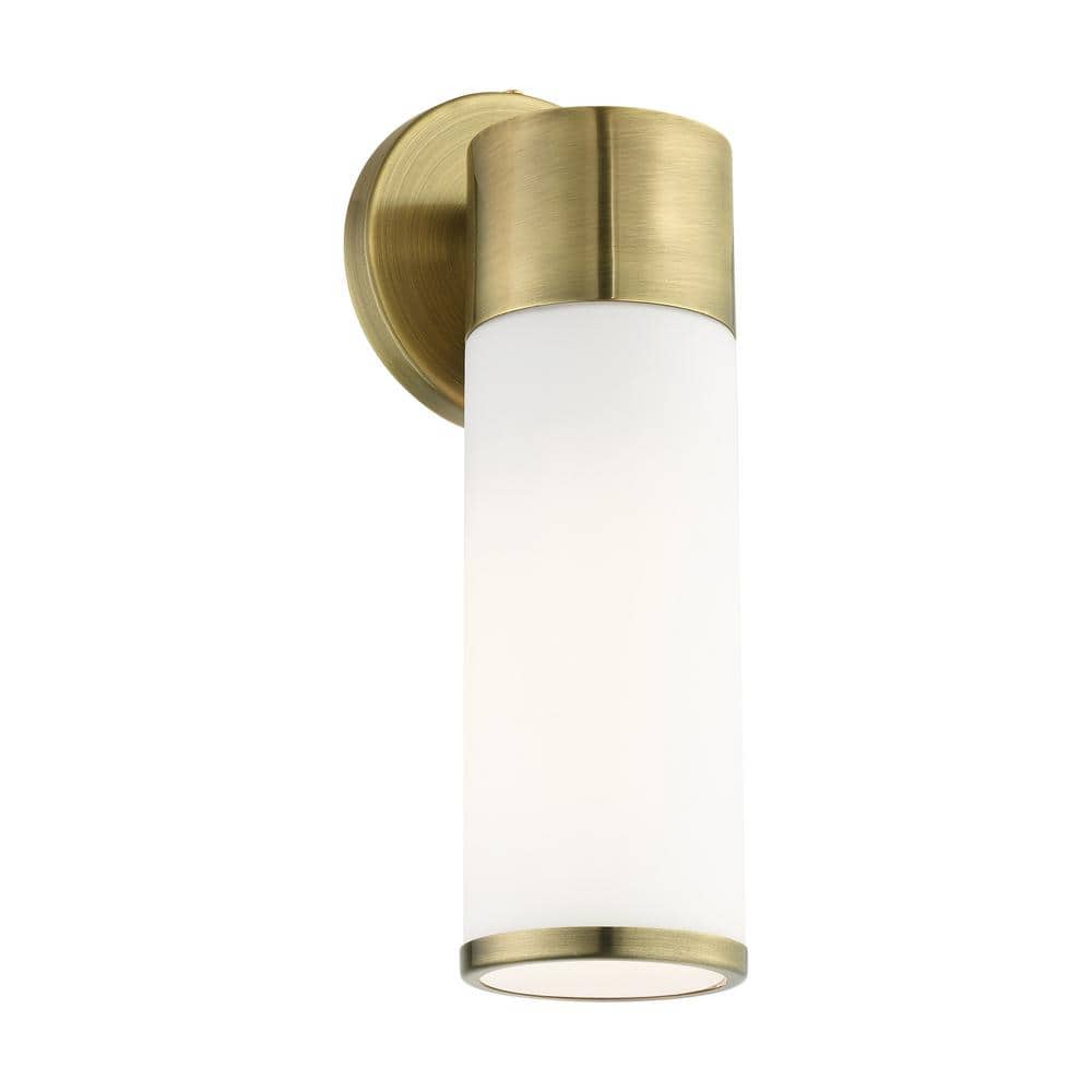 Antique Brass Lindale Dimmable Wall Sconce with Satin Opal White Glass