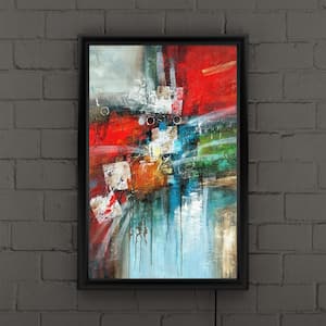 "Cube Abstract IV" by Rio Framed with LED Light Abstract Wall Art 24 in. x 16 in.