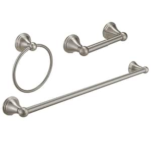 3-Piece Bath Hardware Set Accessories with 24 in . Towel Bar，Toilet Paper Holder and Towel Ring in Brushed Nikel