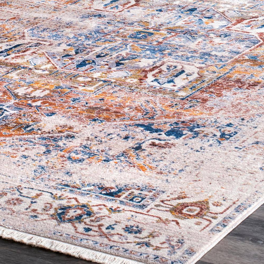 Ivory and Multicolor Medallion Fringe Runner Rug, 2' 6" x 8'
