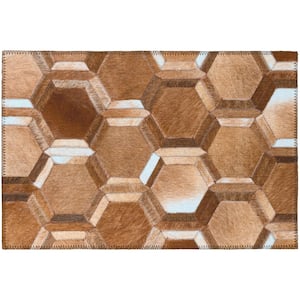 Abilene Brown 1 ft. 8 in. x 2 ft. 6 in. Patchwork Faux Hide Chenille Accent Rug