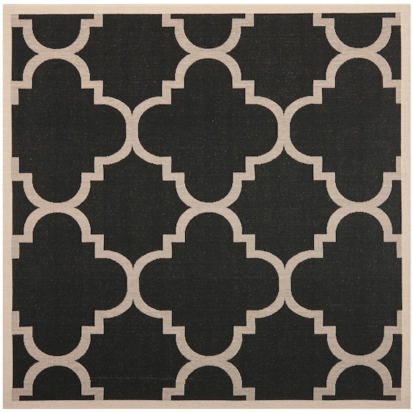 SAFAVIEH Courtyard Black/Beige 4 ft. x 4 ft. Square Geometric Indoor/Outdoor Patio  Area Rug