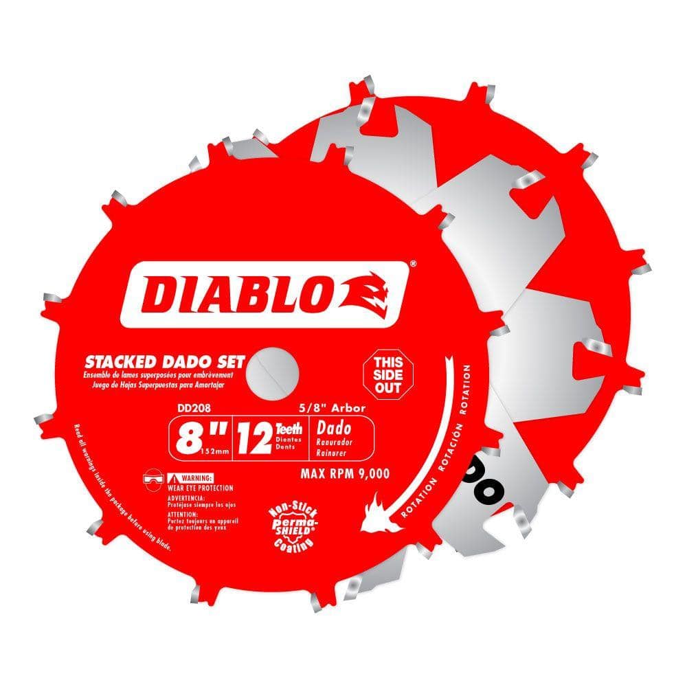 DIABLO in. x 12-Tooth Stacked Dado Saw Blade Set DD208H The Home Depot