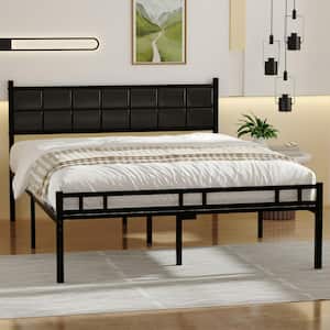 Heavy-Duty Bed Frame Black Metal Frame Full Platform Bed with PU Upholstered Headboard, No Box Spring Needed