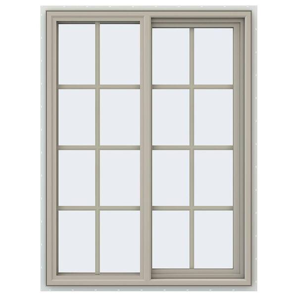 JELD-WEN 35.5 in. x 47.5 in. V-4500 Series Desert Sand Painted Vinyl Right-Handed Sliding Window with Colonial Grids/Grilles