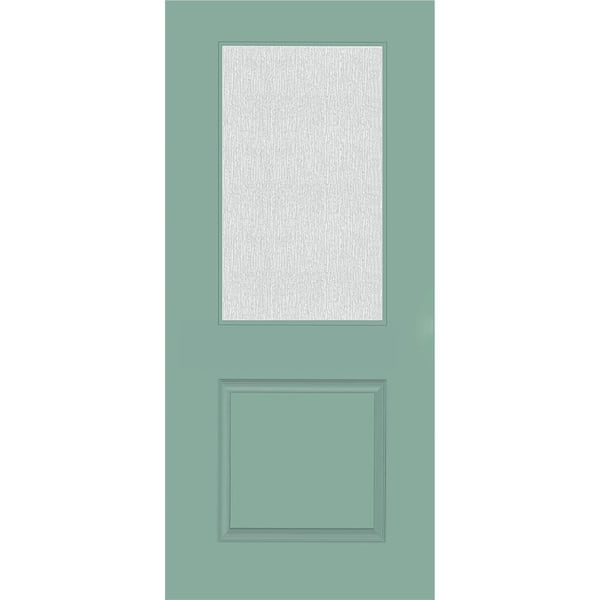 Legacy 36 in. x 80 in. Universal Handing 1/2 Lite Rain Glass Primed Quarry Finish Fiberglass Front Door Slab