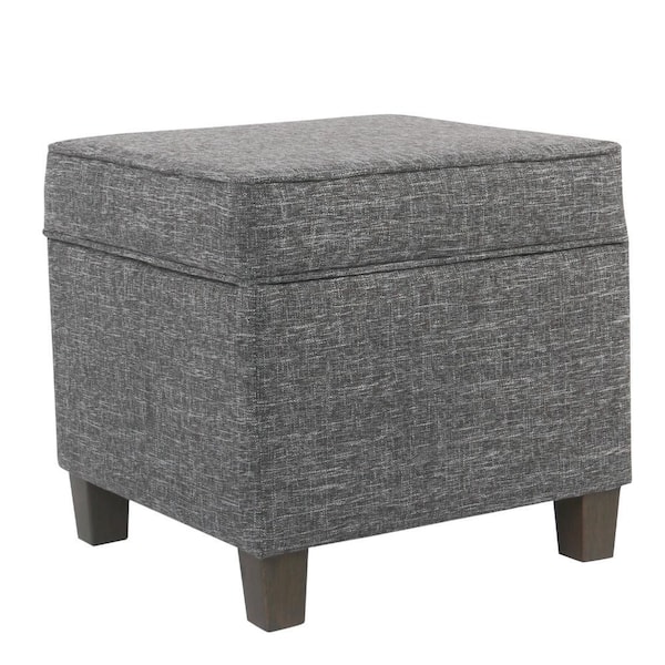 Benjara Gray and Brown Fabric Square Accent Ottoman