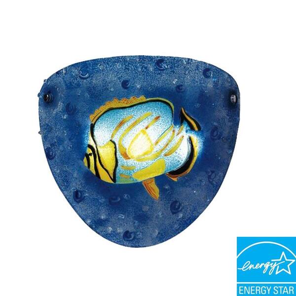 It's Exciting Lighting Wall Mount Fusion Art Glass Tropical Fish Battery Operated 3 LED Sconce