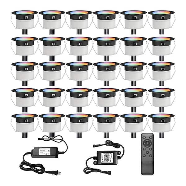 30-Pack Low Voltage Black RGBW LED Deck Lights Kit WiFi Smart Recessed Lighting App/Voice Control Waterproof IP67