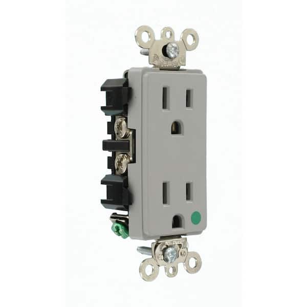 Leviton Decora Plus 15 Amp 125 V Hospital Grade Duplex Outlet/Receptacle, Gray (1-Pack) 16262-HGG