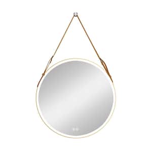 28 in. W x 28 in. H Round Gold Aluminium Framed Wall Mirror with 3 Dimmable Anti-Fog LED Lights