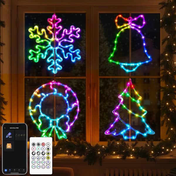 AVATAR CONTROLS 31.5 in. Big Snowflake Smart Lights Sparkleing DIY Color Changing Remote App Control 78 LED Prelit Window Hanging Lights