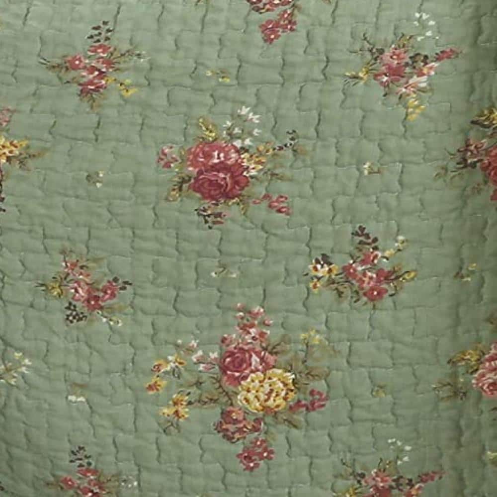 Vintage Floral Sage Green Cotton Reversible Throw Blanket 60" x 50"