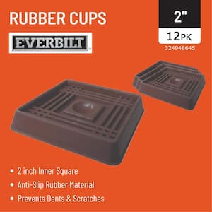2 in. Brown Square Smooth Rubber Floor Protector Furniture Cups for Carpet & Hard Floors (12-Pack)