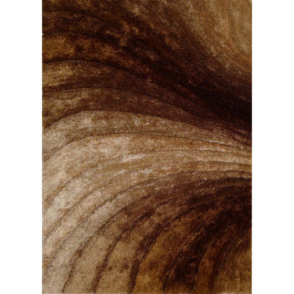 3D Shaggy Brown Swirl 5 ft. x 7 ft. 2 Tone Polyester Area Rug