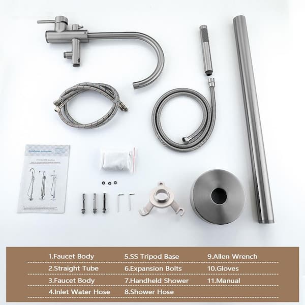 Single Handle Freestanding Tub Faucet with Handheld Shower in Gorgeous High Arch Brushed Nickel