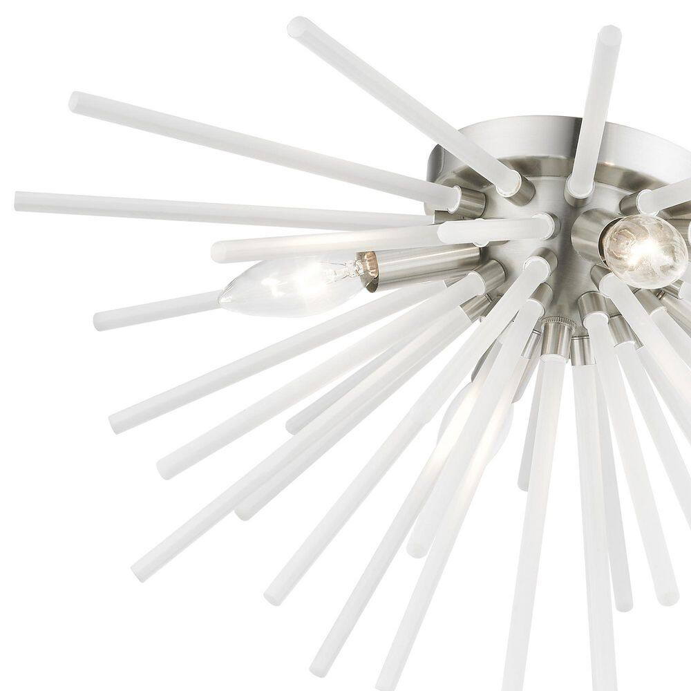Modern Uptown 4-Light Brushed Nickel Flush Mount with Acid Etched Rods