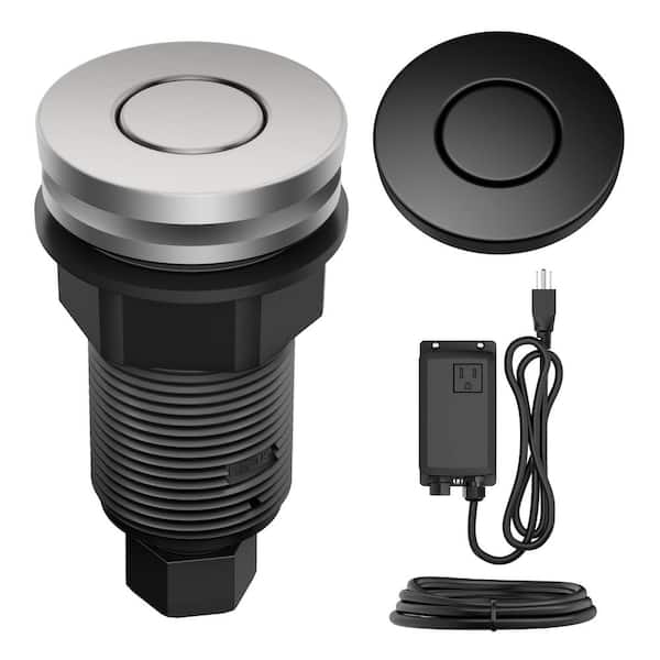 KRAUS Garbage Disposal Air Switch Kit with 2-Flat-Top Push Buttons in Spot-Free Stainless Steel and Matte Black