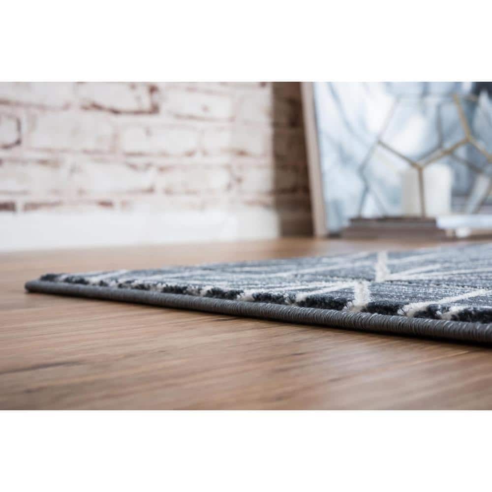 Navy Blue and Ivory Rectangular Easy-Care Area Rug 8' x 10'