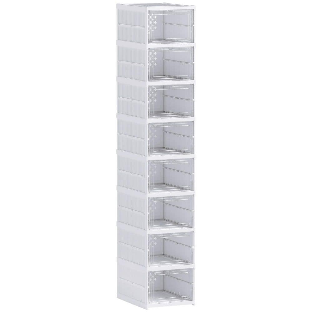 8 Pair Foldable Shoe Organizer, 55.1 in. H x 10.2 in. W White ABS Plastic No Assembly Stackable Shoe Storage Cabinet