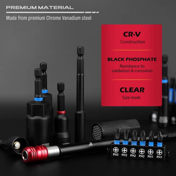 80 Piece Cr-V S2 Steel Magnetic Impact Nut Driver Set with Deep