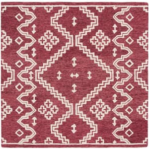 Abstract Red/Ivory 6 ft. x 6 ft. Tribal Chevron Square Area Rug