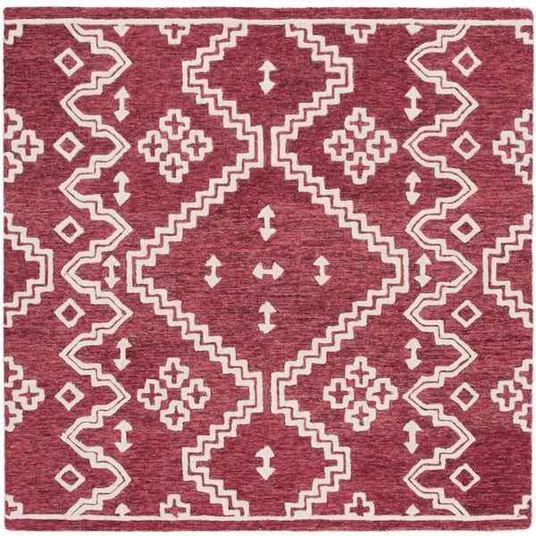 SAFAVIEH Abstract Red/Ivory 6 ft. x 6 ft. Tribal Chevron Square Area Rug