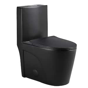 12 in. Rough-in 1-Piece 1.6 GPF Dual Flush Elongated Toilet in Black, Seat Included