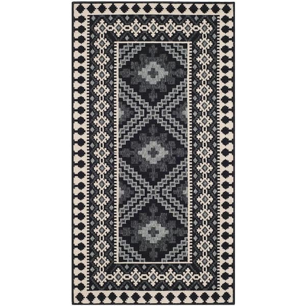 SAFAVIEH Veranda Black/Cream Doormat 3 ft. x 5 ft. Border Indoor/Outdoor Patio Area Rug