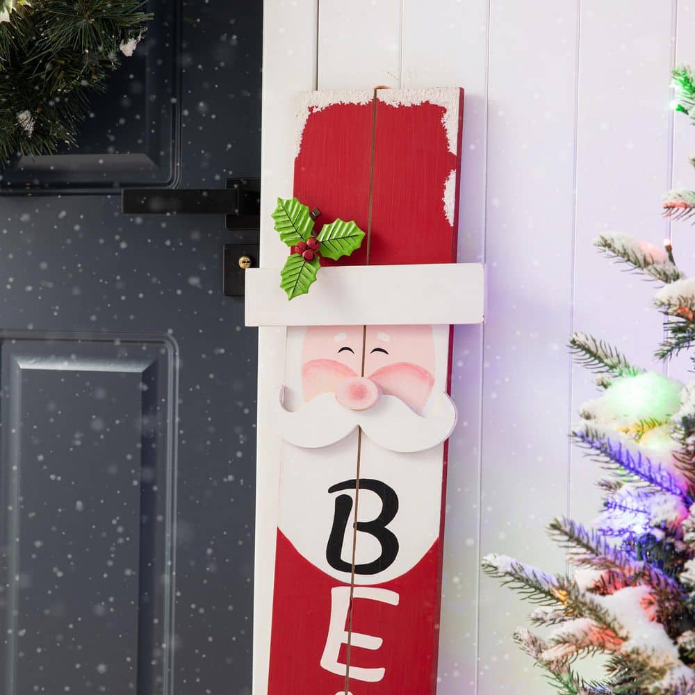 Red and White 42" Wooden Santa Porch Sign with Believe Letters