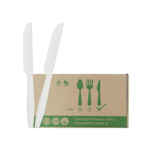 White Neutral Compostable Disposable Knife Biodegradable Eco-Friendly Heat Resistant Large Alternative (300 Per Case)