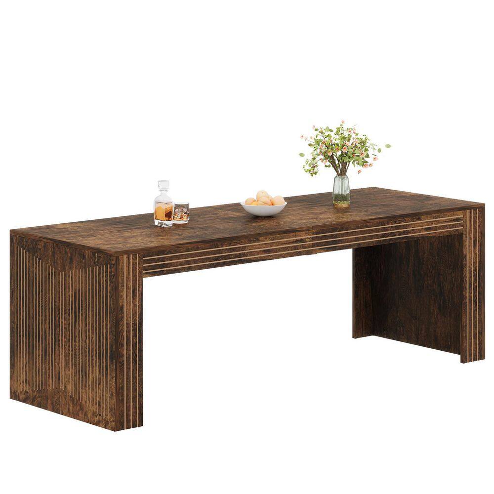 Halseey 78.7-Inch Extra Long Double Rectangular Brown Wood Farmhouse Home Office 2-Person Pedestal Dining Table 4-6