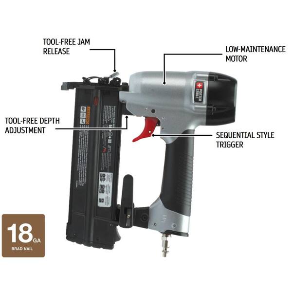 Porter Cable 18 Gauge Pneumatic Brad Nailer Kit With 18 Gauge Brad Nail Project 900 Per Box Bn200cbn18pp The Home Depot