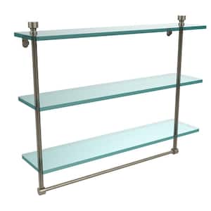Foxtrot 22 in. L x 18 in. H x 5 in. W 3-Tier Clear Glass Bathroom Shelf with Towel Bar in Antique Pewter